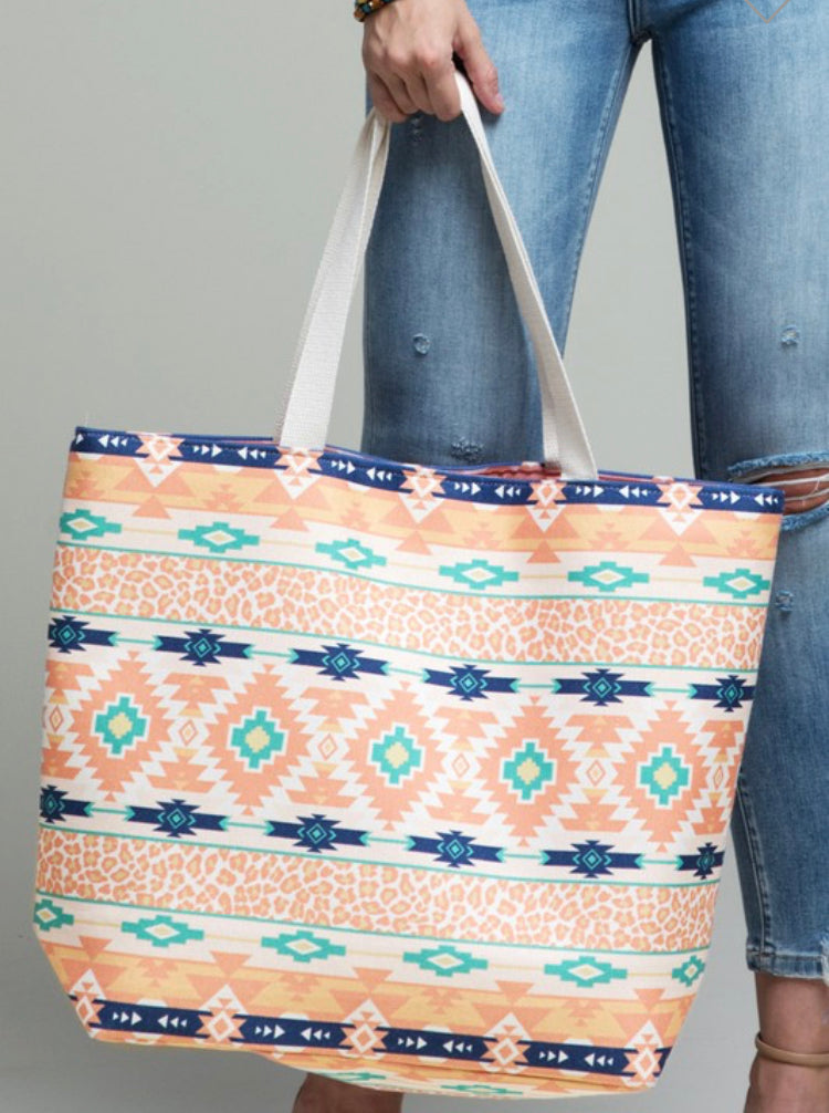 Ethnic and Leopard Print Beach Bag