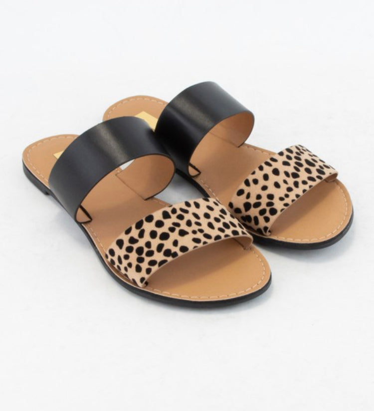 Black Leopard Upper Slide Sandals