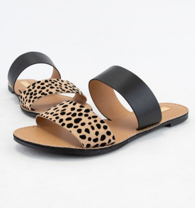 Black Leopard Upper Slide Sandals