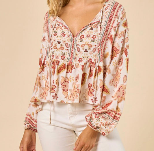 Boho Paisley Peasant Top