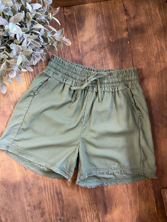 Linen Frayed Hem Drawstring Shorts