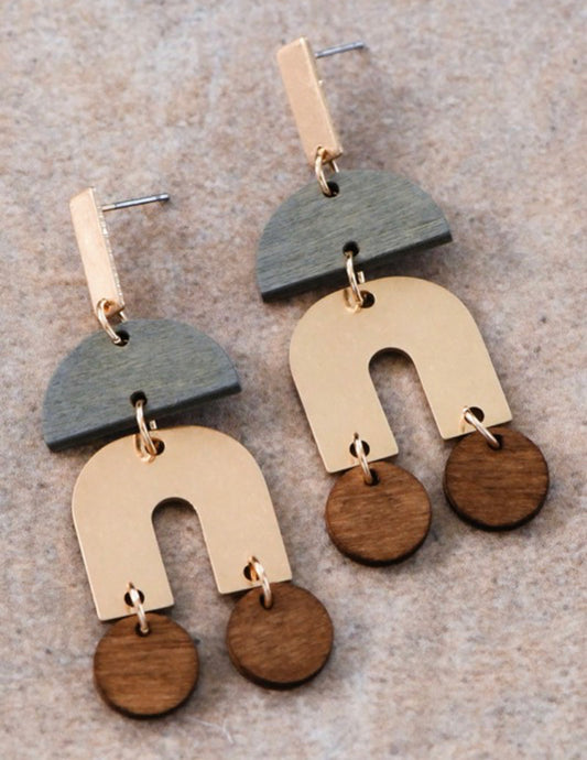 Wooden Drop Earrings With Gold Accent