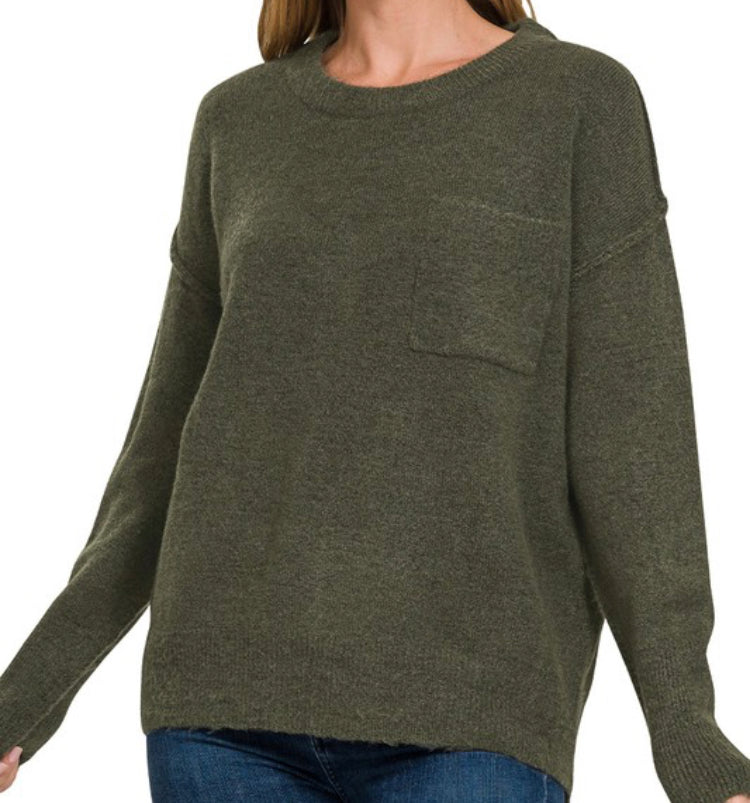 Melange Hi-Lo Round Neck Sweater