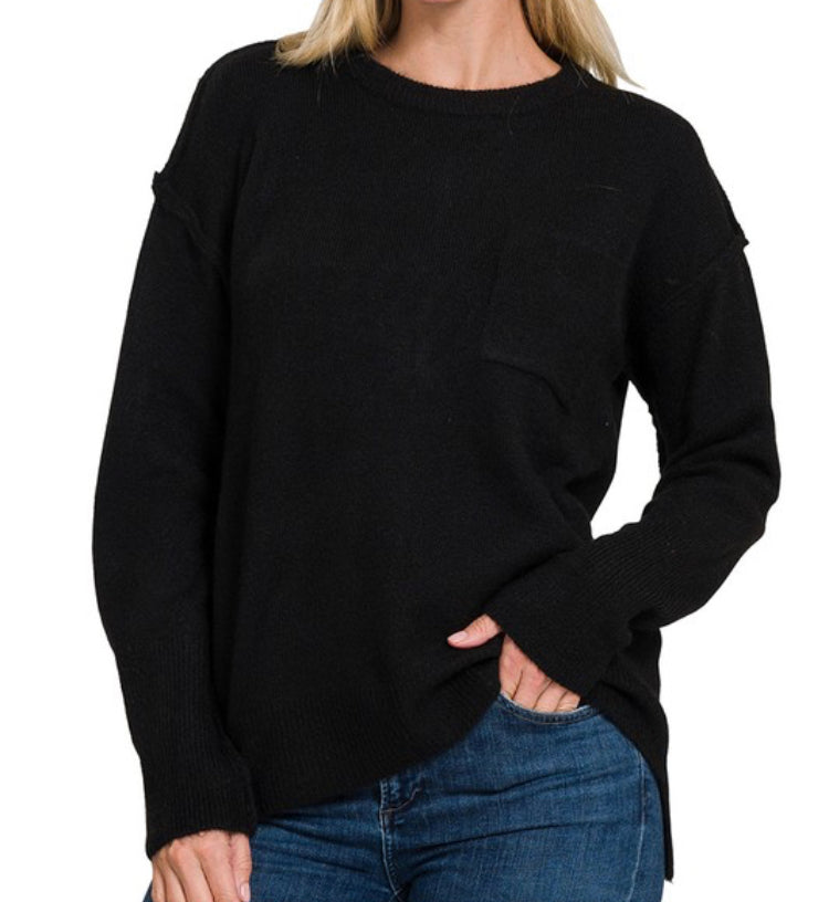 Melange Hi-Lo Round Neck Sweater