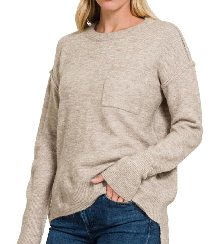 Melange Hi-Lo Round Neck Sweater